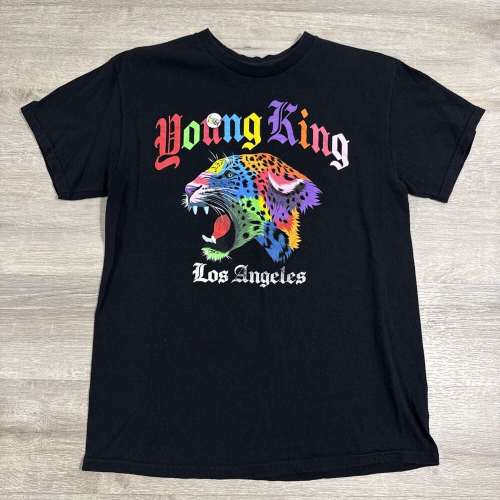 Young King Shirt Los Angeles Rainbow Leopard Popular Poison Men’s Black Medium